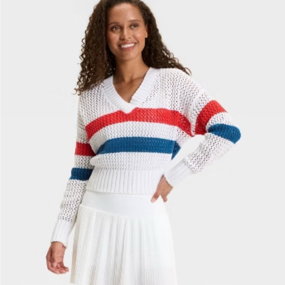 JoyLab Colorful Striped V-Neck Sweater - Picture 1 of 6